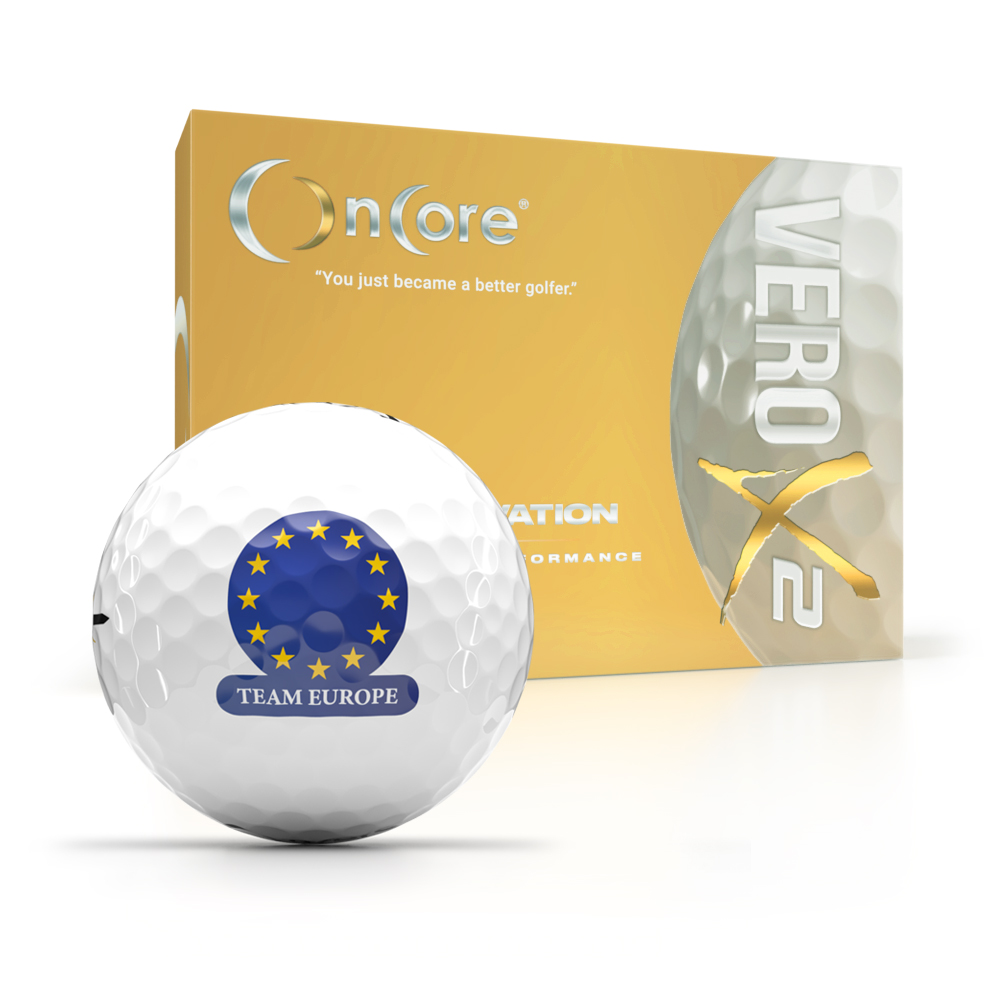 Order your Team Europe logo golf balls with European flag design from OnCore Golf - VERO X2