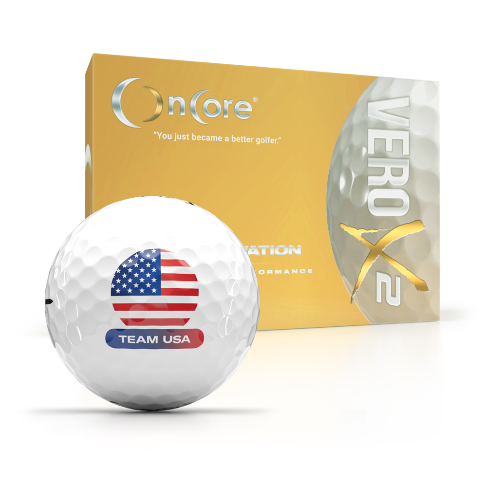 Order your Team USA logo golf balls with American flag design from OnCore Golf - VERO X2